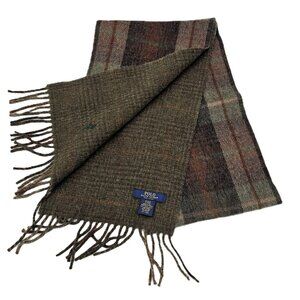 Polo Ralph Lauren Men's Plaid Scarf Neck Wrap Italian Virgin Wool Brown Heather